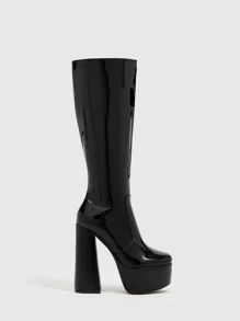 Chunky Heeled Classic Boots - Black - View 5