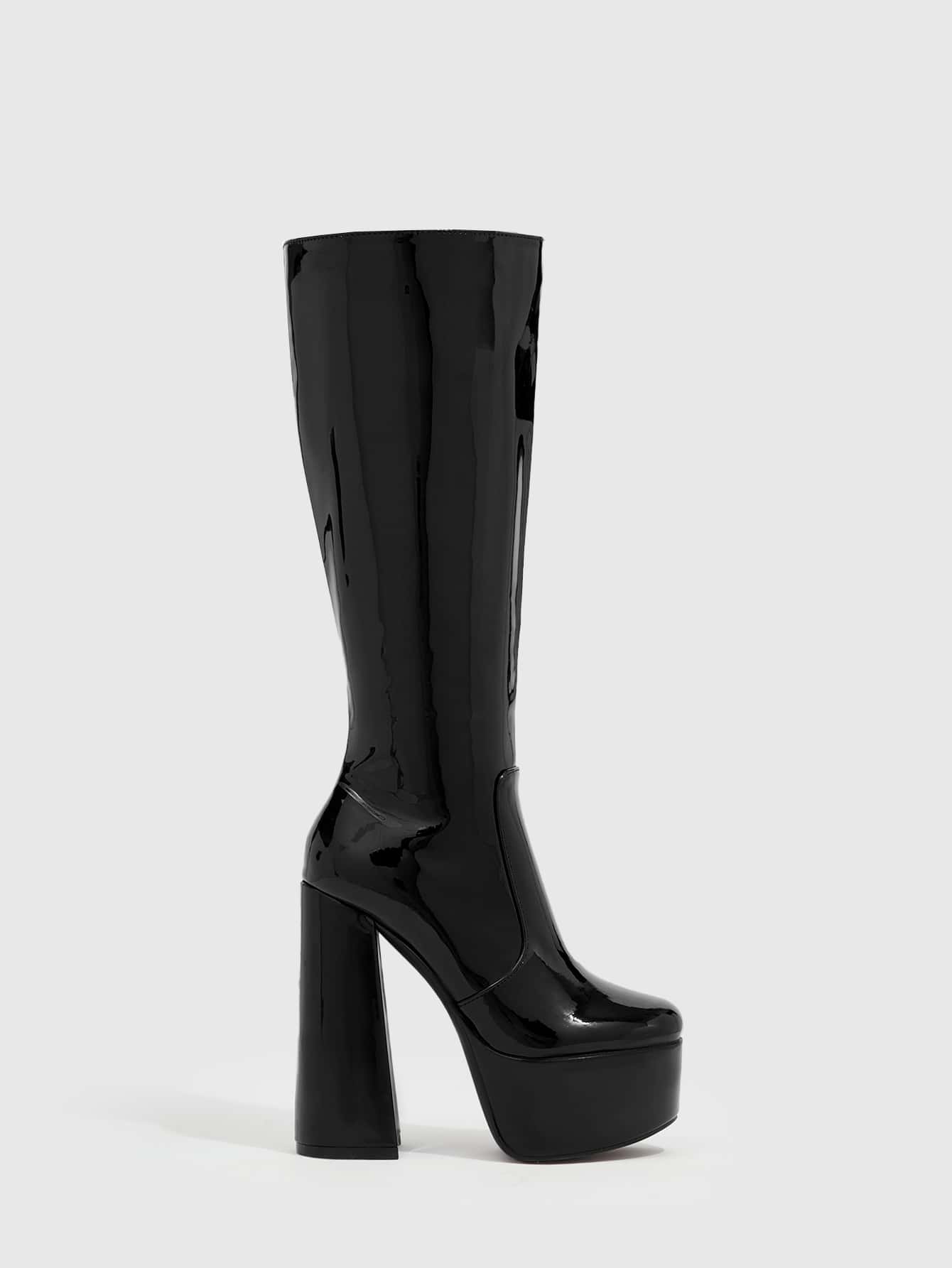 Chunky Heeled Classic Boots - Black - View 5