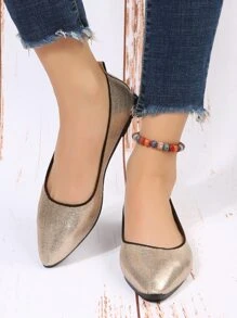 Metallic Point Toe Ballet Flats - Gold - View 1