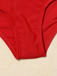 Toddler Girls Watermelon Print Hanky Hem One Piece Swimsuit - Red and White - View 4