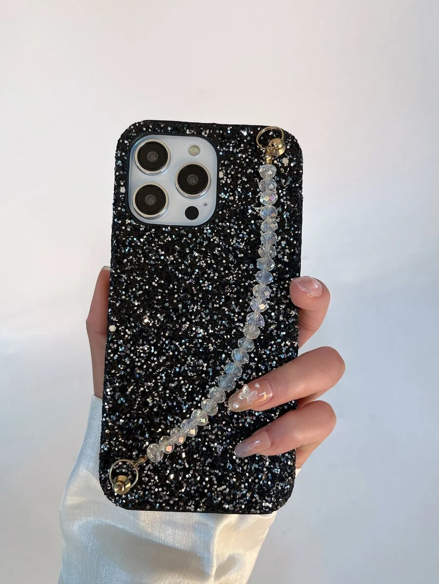 亮片装饰手机壳,带手带,国际版,非国内版 - 黑色 - 查看 1