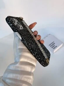 亮片装饰手机壳，带手带，国际版，非国内版 - 黑色 - 查看 2