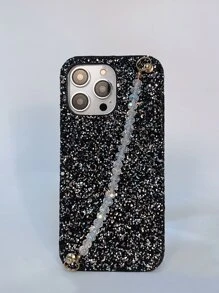 亮片装饰手机壳，带手带，国际版，非国内版 - 黑色 - 查看 4