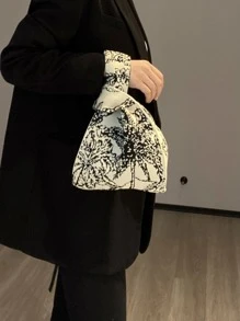 迷你椰子樹圖案手提包 - 黑與白 - 查看 2