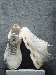 Men Letter Patch Decor Lace-up Front Chunky Sneakers - Beige - View 2