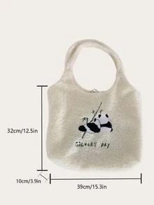 Panda Graphic Fluffy Tote Bag - Beige - View 3