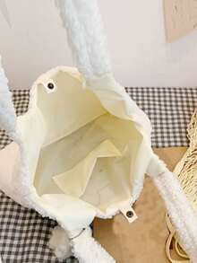 Panda Graphic Fluffy Tote Bag - Beige - View 5