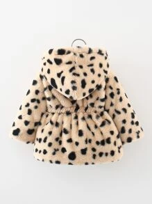 嬰兒斑點印花連帽法蘭絨外套 - 杏色 - 查看 2