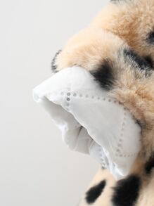 嬰兒斑點印花連帽法蘭絨外套 - 杏色 - 查看 3