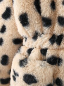 嬰兒斑點印花連帽法蘭絨外套 - 杏色 - 查看 4