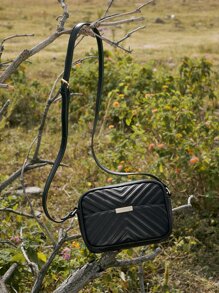 evoluSHEIN Chevron & Metal Detail Square Bag - Black - View 1
