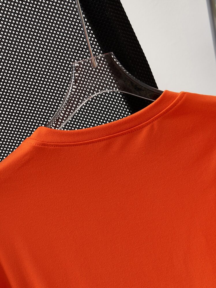 Manfinity Roghcode Men T-Shirts Fit Crew Neck Short Sleeve Graphic Tee Japanese Fashion Skater Summer Knit Top - Orange - View 4