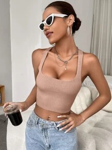 SHEIN ICON 繫帶後背繫帶針織上衣 - 藕粉色 - 查看 3