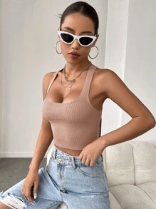 SHEIN ICON 繫帶後背繫帶針織上衣 - 藕粉色 - 查看 5