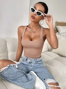 SHEIN ICON 繫帶後背繫帶針織上衣 - 藕粉色 - 查看 6