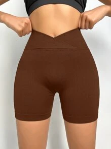 Yoga Basic Quần Shorts Thể thao Nữ Xù Trọn gói màu trơn - Cà phê nâu - Xem 1