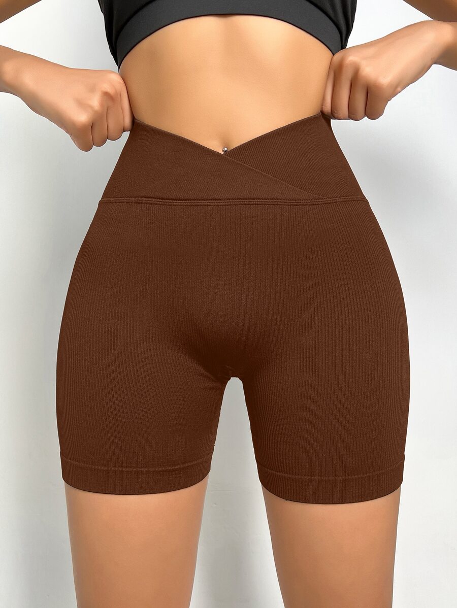 Yoga Basic Quần Shorts Thể thao Nữ Xù Trọn gói màu trơn - Cà phê nâu - Xem 1