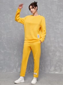 Manfinity RebelGame 1pc Letter Patched Sweatshirt & 1pc Joggers - Yellow - View 3