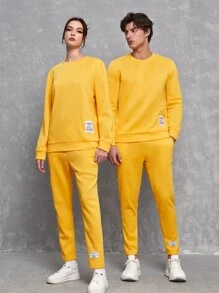 Manfinity RebelGame 1pc Letter Patched Sweatshirt & 1pc Joggers - Yellow - View 4