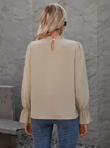 SHEIN Clasi Guipure Lace Panel Flounce Sleeve Blouse - Apricot - View 2
