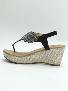 Giày bệt dày và Dép nêm Nữ Pha lê kim cương màu trơn dép quai hậu Kỳ nghỉ - màu đen - Xem 4