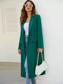 SHEIN Essnce Abrigo de cuello esmoquin de doble botonadura - Verde Oscuro - Ver 1