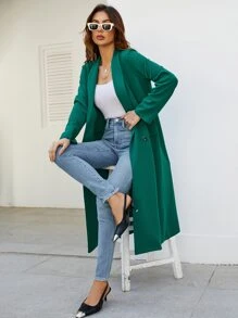 SHEIN Essnce Abrigo de cuello esmoquin de doble botonadura - Verde Oscuro - Ver 4