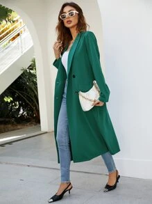 SHEIN Essnce Abrigo de cuello esmoquin de doble botonadura - Verde Oscuro - Ver 6