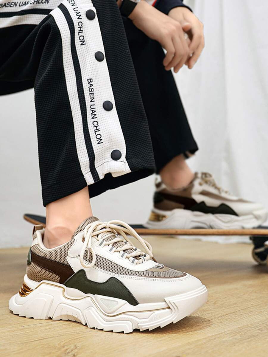 Men Letter Graphic Colorblock Lace-up Front Chunky Sneakers - Multicolor - View 1