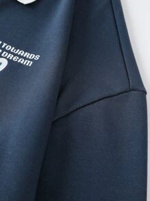 Manfinity Men Plus Letter Graphic Contrast Collar Polo Shirt - Navy Blue - View 3