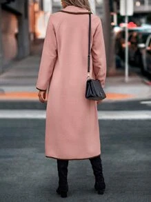 SHEIN LUNE Contrast Binding Shawl Collar Flap Pocket Coat - Dusty Pink - View 2