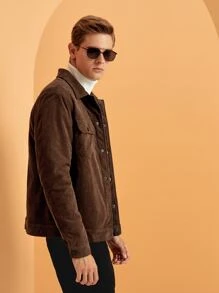 GENTILAND Men Flap Pocket Corduroy Jacket - Chocolate Brown - View 1