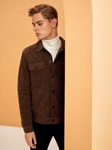 GENTILAND Men Flap Pocket Corduroy Jacket - Chocolate Brown - View 3