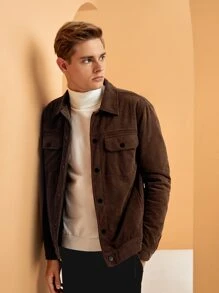 GENTILAND Men Flap Pocket Corduroy Jacket - Chocolate Brown - View 4