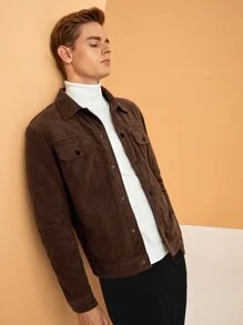 GENTILAND Men Flap Pocket Corduroy Jacket - Chocolate Brown - View 6