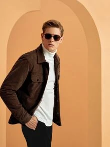 GENTILAND Men Flap Pocket Corduroy Jacket - Chocolate Brown - View 8