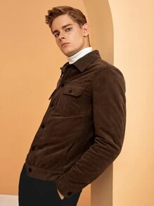 GENTILAND Men Flap Pocket Corduroy Jacket - Chocolate Brown - View 9