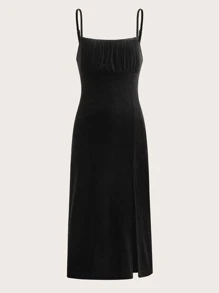 SHEIN EZwear 高衩絲絨吊帶洋裝