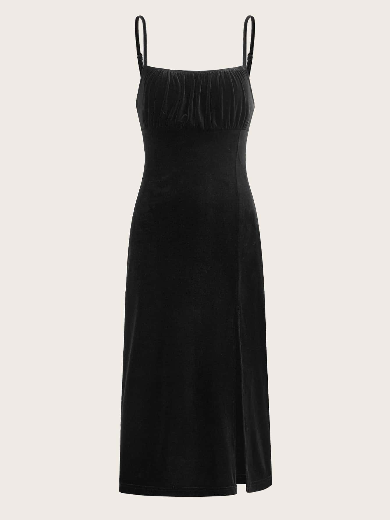 SHEIN EZwear 高衩絲絨吊帶洋裝