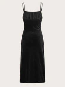 SHEIN EZwear 高衩絲絨吊帶洋裝