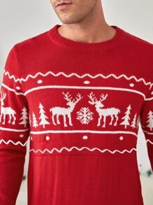 HIMLAND Men Christmas Snowflake & Elk Pattern Jumper
