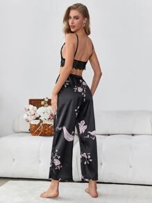 3pcs Floral Self Tie Night Set - Black - View 4