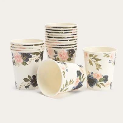 10 Pieces 9oz Floral Paper Cups, Party Decorations Bridal Shower Cups Disposable Paper Cups, Guest Tea Party Theme Decorations, Floral Party Paper Cups, Baby Shower, Birthday, Wedding Tea Party Supplies