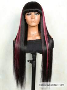 Straight Human Hair Wigs With Bangs Ombre Pink Hair Affordable Hair Replacement Wig For Women Cheap Silky Wig For Beginner Friendly Wear To Go Wig Natural Black Color - SNatural/Pink - View 8