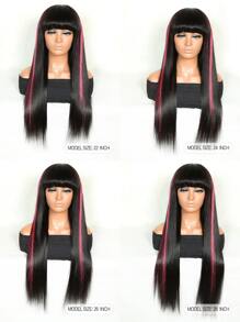Straight Human Hair Wigs With Bangs Ombre Pink Hair Affordable Hair Replacement Wig For Women Cheap Silky Wig For Beginner Friendly Wear To Go Wig Natural Black Color - SNatural/Pink - View 10