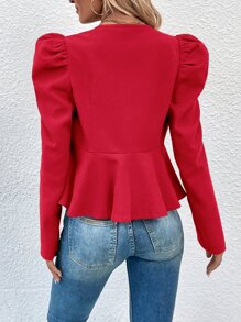 SHEIN LUNE Gigot Sleeve Peplum Jacket - Red - View 2