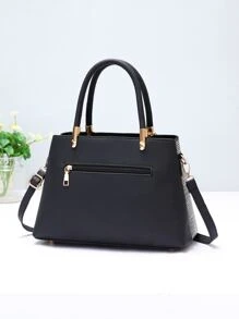 Plaid Pattern Letter Decor Top Handle Bag, Mother's Day Gift For Mom - Multicolor - View 2