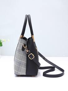 Plaid Pattern Letter Decor Top Handle Bag, Mother's Day Gift For Mom - Multicolor - View 3