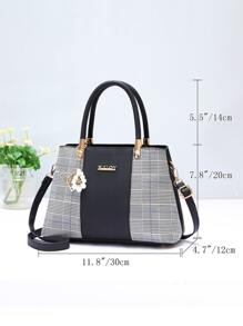 Plaid Pattern Letter Decor Top Handle Bag, Mother's Day Gift For Mom - Multicolor - View 5