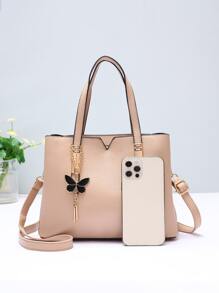 Túi Satchel trang trí hình con bướm, Quà tặng Ngày của Mẹ cho Mẹ - Màu Khaki - Xem 6
